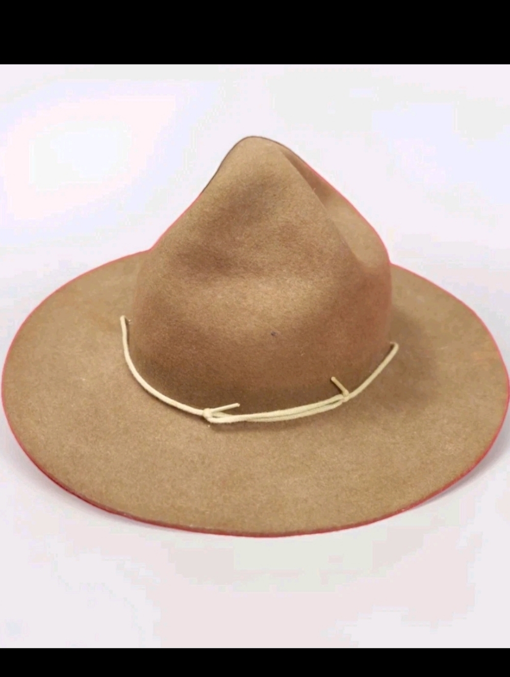 Wide Brim Brown Tan Felt Hat with Rope Band Official Boy Scout Leader hat 60's